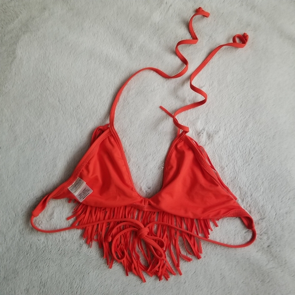L*SPACE Sensual Solids Audrey Straight Fringe Bikini Top Size S - Paprika - Picture 3 of 6